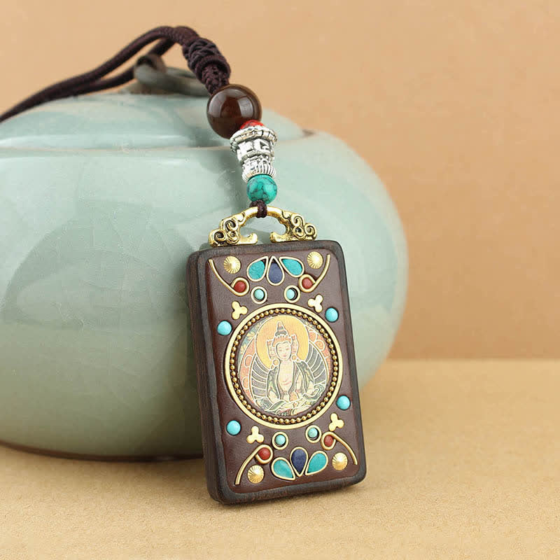 KarmaRipple's Tibet God of Wealth Thangka Ebony Peace Pendant Necklace p12
