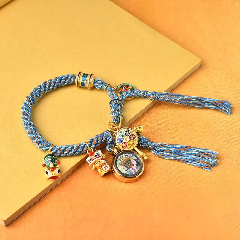 KarmaRipple's Tibetan Zakiram Goddess of Wealth Thangka Fortune Prayer Wheel Braid String Bracelet p3