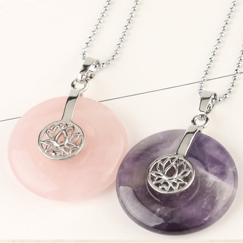 KarmaRipple's Various Gemstone Amethyst Pink Gemstone Lotus Balancing Pendant Necklace p9