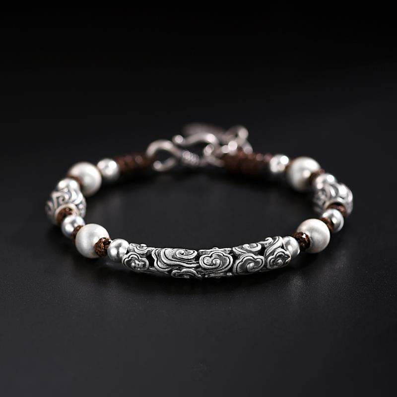 KarmaRipple's Tibet Handmade Bronze 999 Sterling Silver Auspicious Cloud Wealth String Bracelet p23