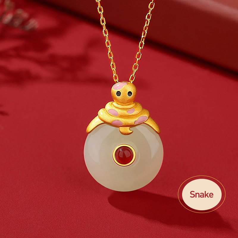 KarmaRipple's 925 Sterling Silver Hetian Jade Chinese Zodiac Year of the Dragon Red Agate Fortune Protection Pendant Necklace ( p6
