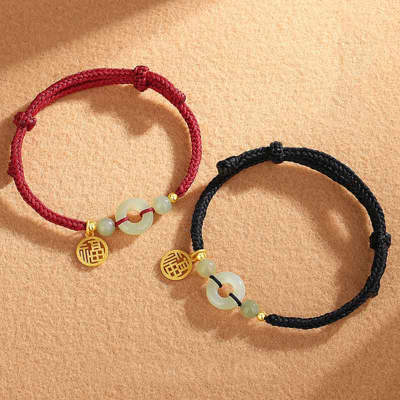 KarmaRipple's 925 Sterling Silver Hetian Jade Peace Buckle Fu Character Talisman Abundance Bracelet p3
