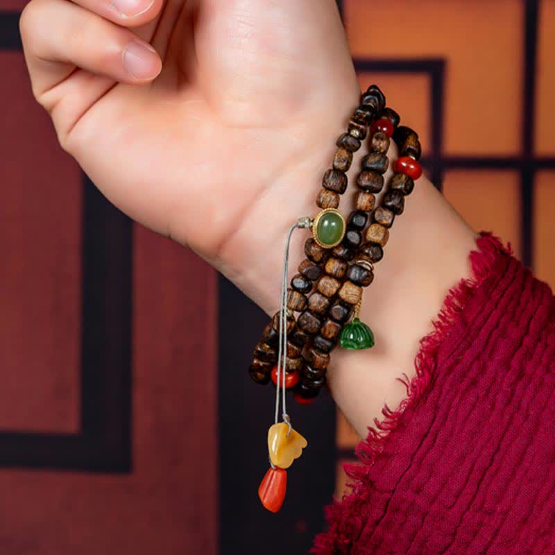 KarmaRipple's 108 Mala Beadwork 925 Sterling Silver Brunei Agarwood Red Agate PiXiu Hetian Jade Peace Strength Bracelet p10