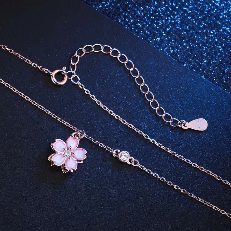 KarmaRipple's 925 Sterling Silver Cherry Blossom Flower Rotatable Protection Pendant Necklace p5