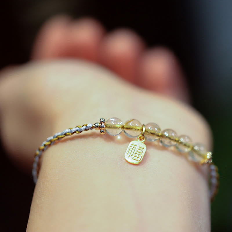 KarmaRipple's 925 Sterling Silver Authentic Jade Gourd Rutilated Quartz Fu Character Fortune Braid Bracelet p10