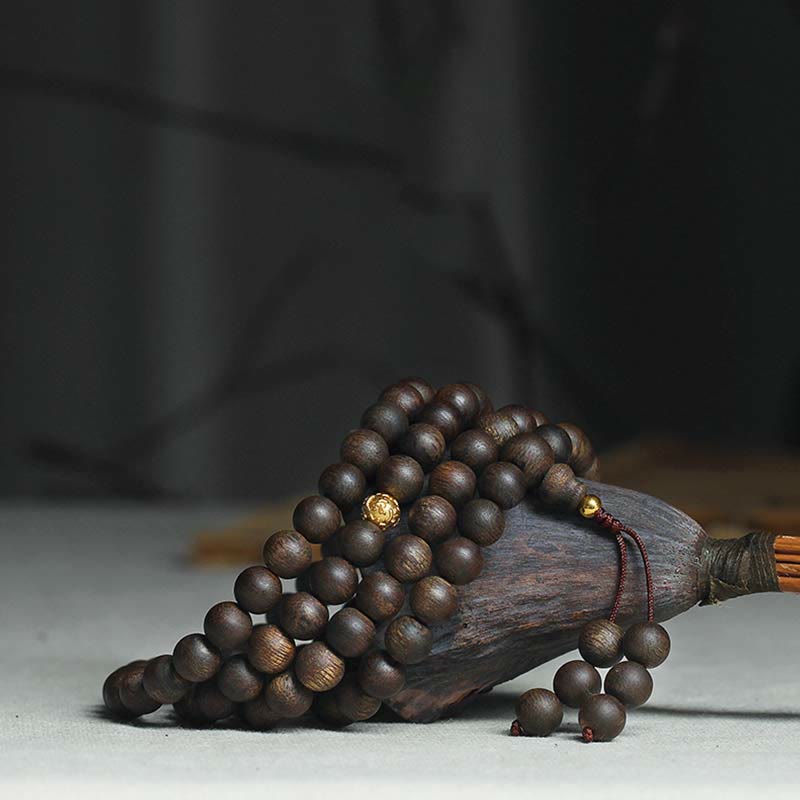 KarmaRipple's 108 Mala Beadwork 999 Pure Gold Beadwork Rare Brunei Agarwood Peace Strength Bracelet p1