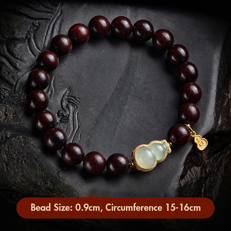 KarmaRipple's Small Leaf Red Sandalwood Gourd Jade Calm Relaxation Bracelet p23