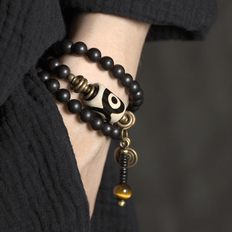 KarmaRipple's Ebony Wood Dzi Bead Bronze Protection Pair Bracelet p2