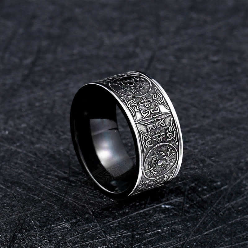 KarmaRipple's Four Guardian Beast Dragon Ivory Tiger Suzaku Basalt Carved Success Fortune Ring p11
