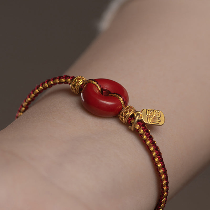 KarmaRipple's Authentic Cinnabar Peace Buckle Fu Character Talisman Blessing Woven Bracelet p8