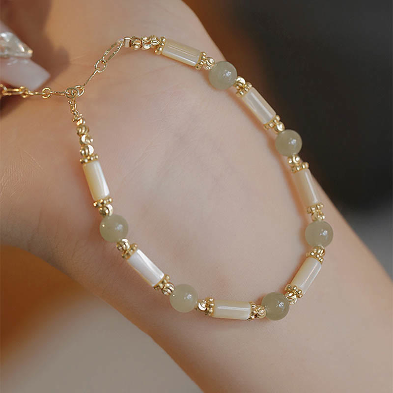 KarmaRipple's Tridacna Stone Red Agate Hetian Jade Blessing Bracelet p1
