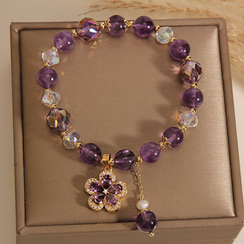 KarmaRipple's Authentic Amethyst Pearl Flower Talisman Positive Transformation Bracelet p2