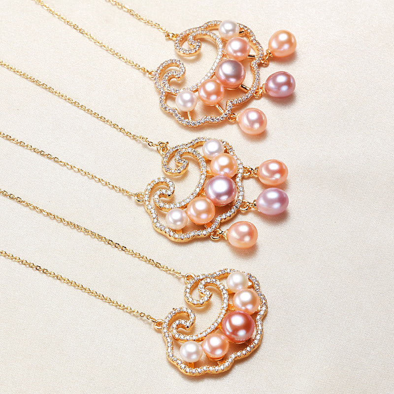 KarmaRipple's 18K Gold Plated Authentic Pearl Chinese Lock Talisman Sincerity Pendant Necklace p4