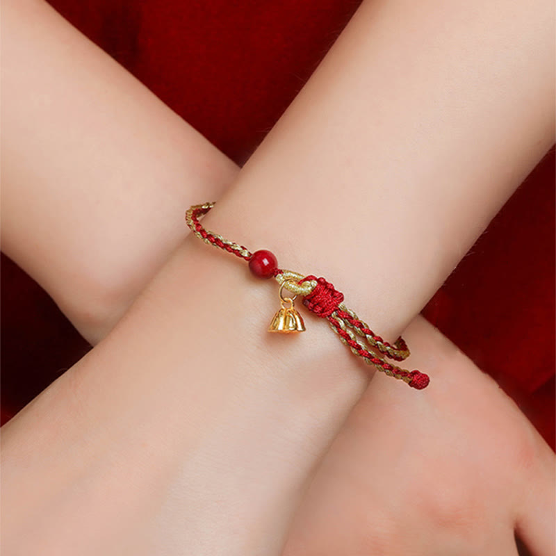 KarmaRipple's Handmade 925 Sterling Silver Lotus Cinnabar Gold Bead Blessing Braid Bracelet p11
