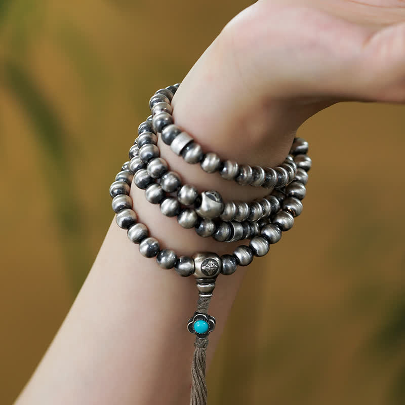 KarmaRipple's 108 Mala Beadwork 925 Sterling Silver Red Agate Turquoise Confidence Talisman Bracelet p10