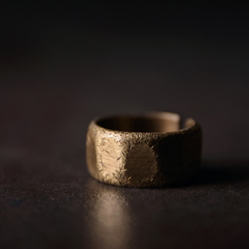 KarmaRipple's Tibetan Simple Design Bronze Brass Frosted Wealth Ring p15