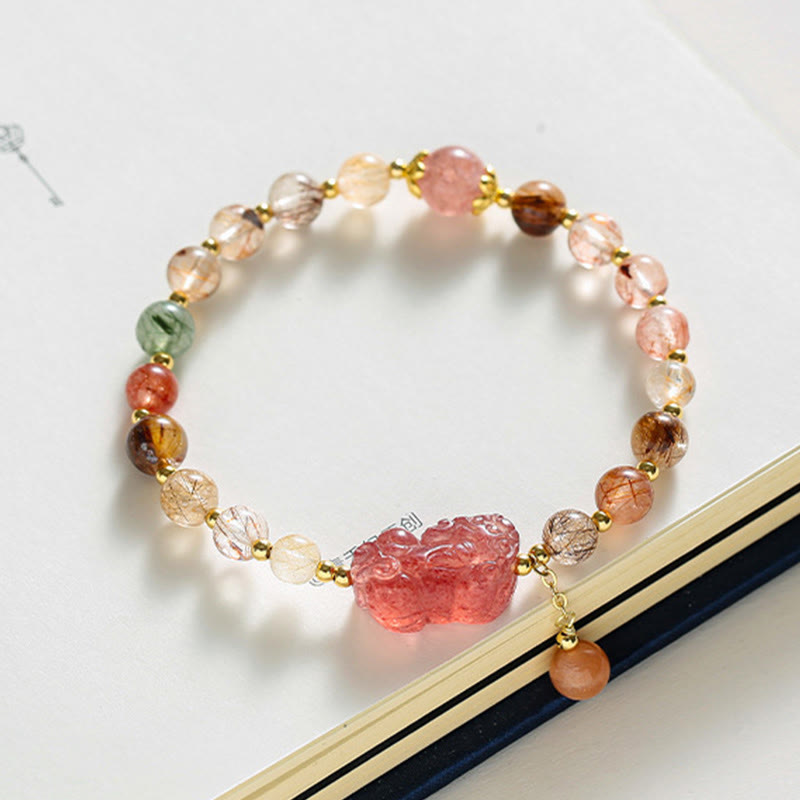 KarmaRipple's Authentic Rutilated Quartz Strawberry Quartz PiXiu Wealth Bracelet p3