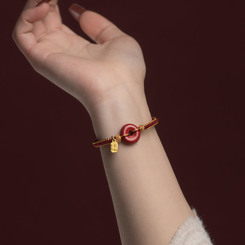 KarmaRipple's Authentic Cinnabar Peace Buckle Fu Character Talisman Blessing Woven Bracelet p9