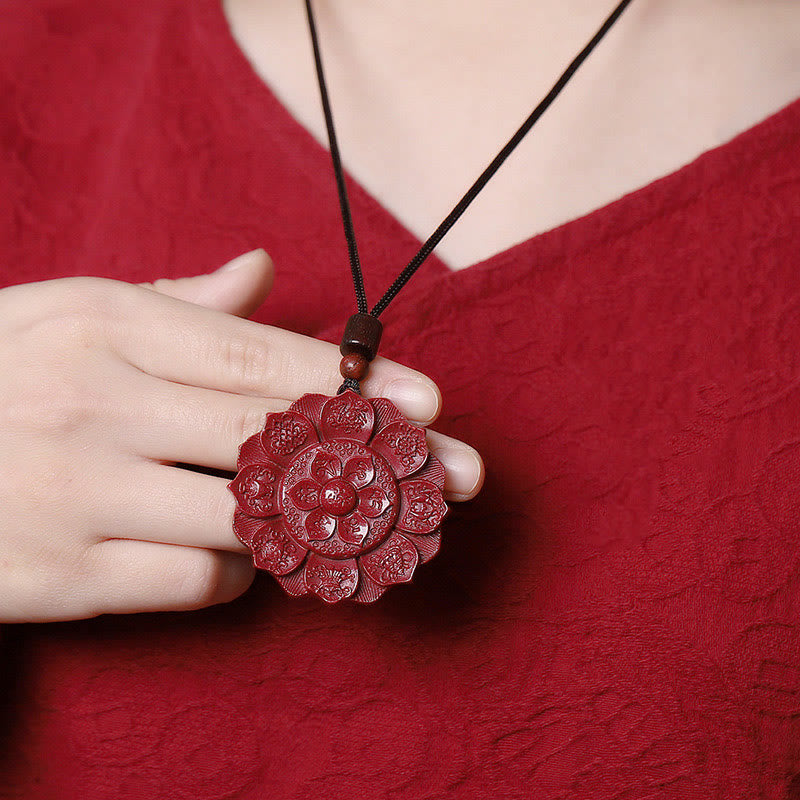 KarmaRipple's Authentic Cinnabar Lotus Om Mani Padme Hum Blessing Pendant String Necklace p5