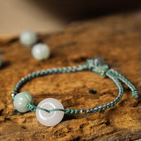 KarmaRipple's Ivory Jade Peace Buckle Pumpkin Bead Fortune Blessing Woven Bracelet