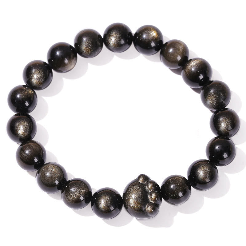 KarmaRipple's Authentic Gold Sheen Obsidian Silver Sheen Obsidian Cute Cat Paw Claw Wealth Bracelet p7