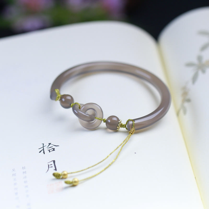KarmaRipple's Authentic Gray Agate Double Peace Buckle Balance Bracelet Bangle p6