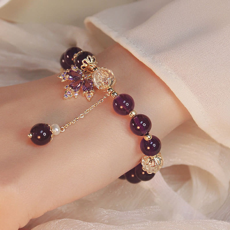 KarmaRipple's 14k Gold Plated Authentic Amethyst Balancing Maple Leaf Talisman Bracelet p5