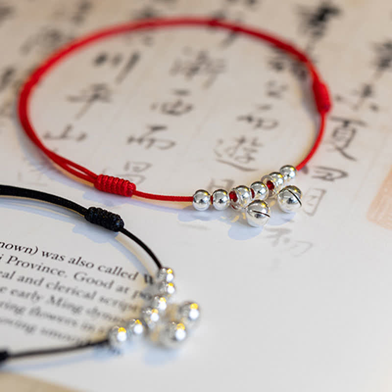KarmaRipple's 925 Sterling Silver Red String Braid Bell Talisman Anklet p20