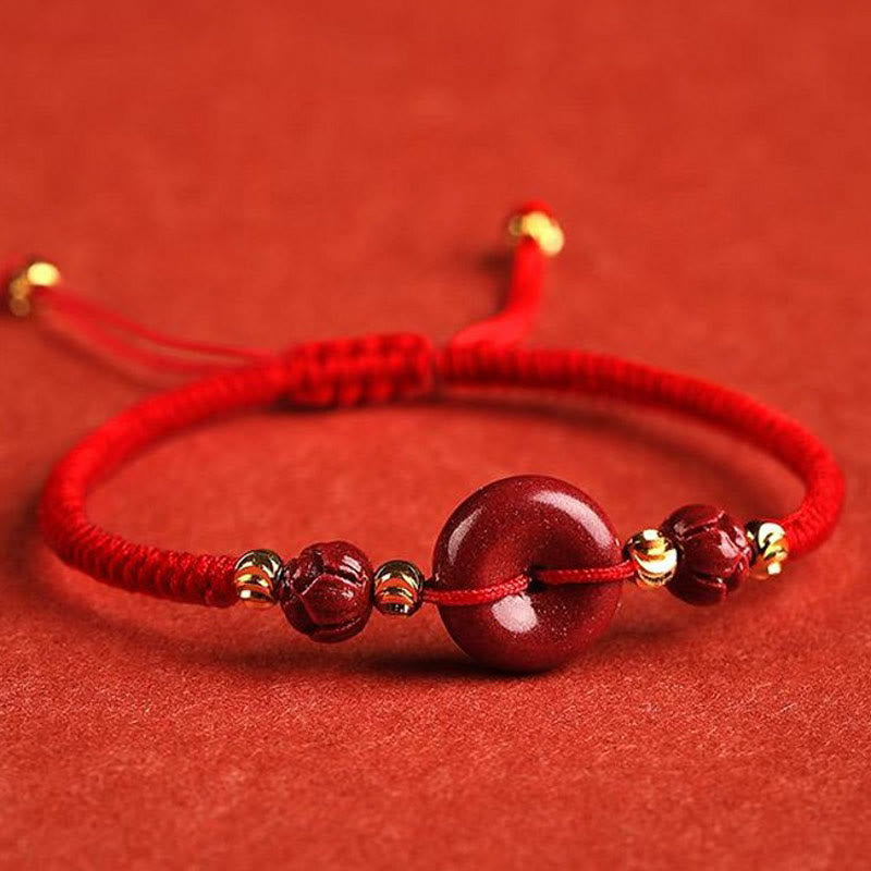 KarmaRipple's Handmade Lotus Cinnabar Peace Buckle Blessing Braid Bracelet p2