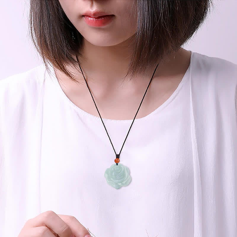 KarmaRipple's Lotus Pattern Jade Abundance Prosperity Pendant String Necklace p3