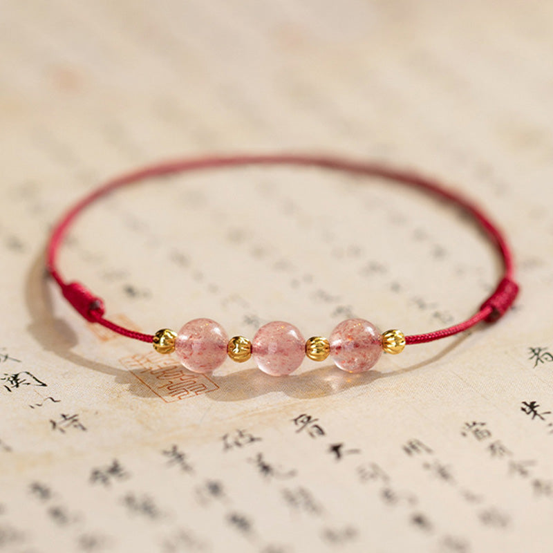 KarmaRipple's Strawberry Gemstone Beadwork Fortune Red String Anklet p11