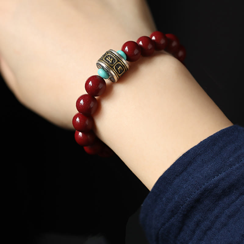 KarmaRipple's 925 Sterling Silver Chinese Zodiac Natal Buddha Cinnabar Om Mani Padme Hum Calm Bracelet p18