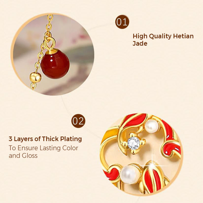 KarmaRipple's 925 Sterling Silver Four Leaf Clover Koi Fish Red Agate Pearl Wealth Bracelet Pendant Necklace Earrings Set p8