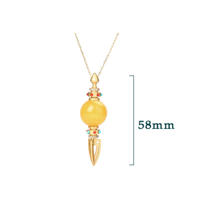 KarmaRipple's 24K Gold Plated Amber Dorje Vajra Clear Anxiety Pendant Necklace p6