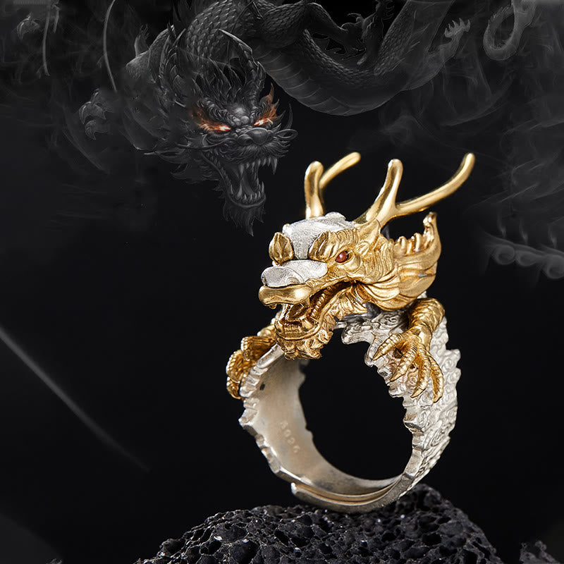 KarmaRipple's 925 Sterling Silver Dragon Fortune Success Protection Adjustable Ring Necklace p2
