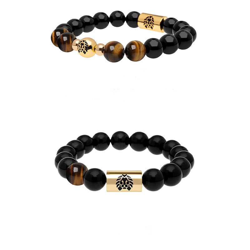 KarmaRipple's Black Onyx Tiger Eye Bead Lion Engraved Protection Bracelet p12