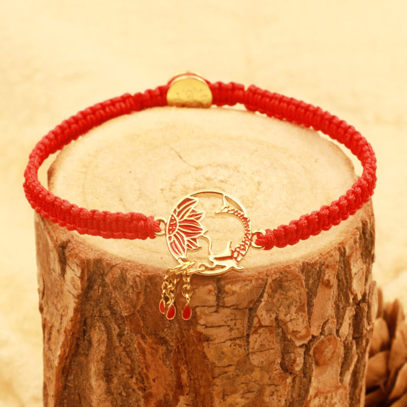 KarmaRipple's Tibetan Handmade Lotus Koi Fish Fortunate Red String Bracelet p3