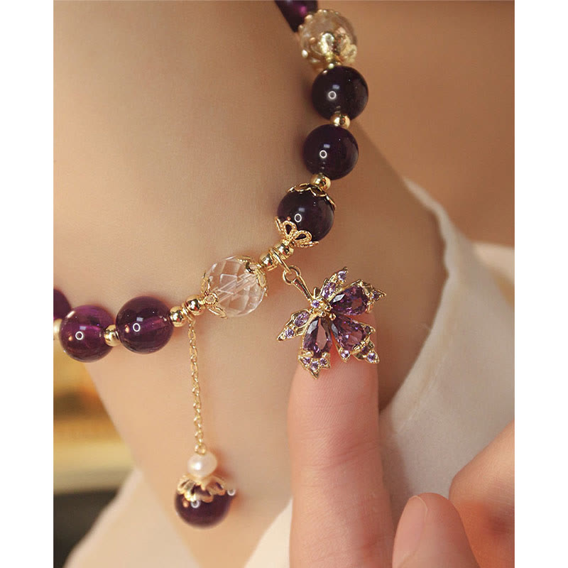 KarmaRipple's 14k Gold Plated Authentic Amethyst Balancing Maple Leaf Talisman Bracelet p10