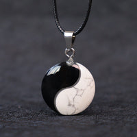 KarmaRipple's Authentic Black Obsidian Ivory Turquoise Yin Yang Transformation Rope Pendant Necklace