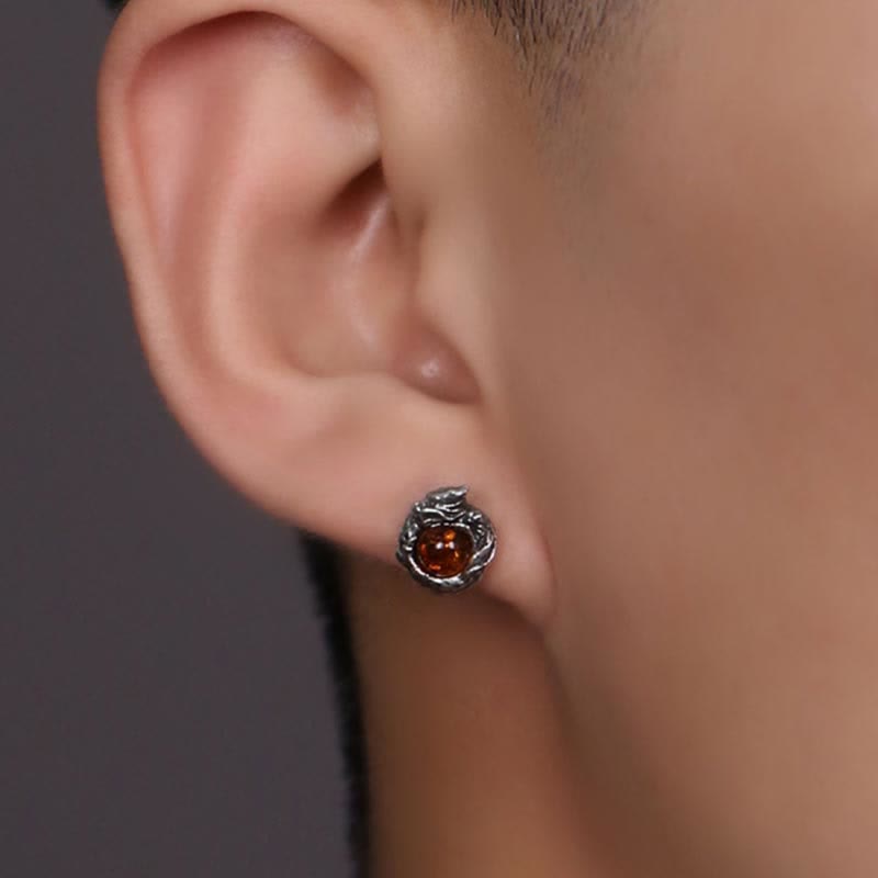 KarmaRipple's 925 Sterling Silver Authentic Amber Dragon Success Protection Stud Earring p6