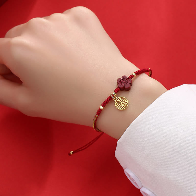 KarmaRipple's Cinnabar Flower Fu Character Blessing Woven String Bracelet p6