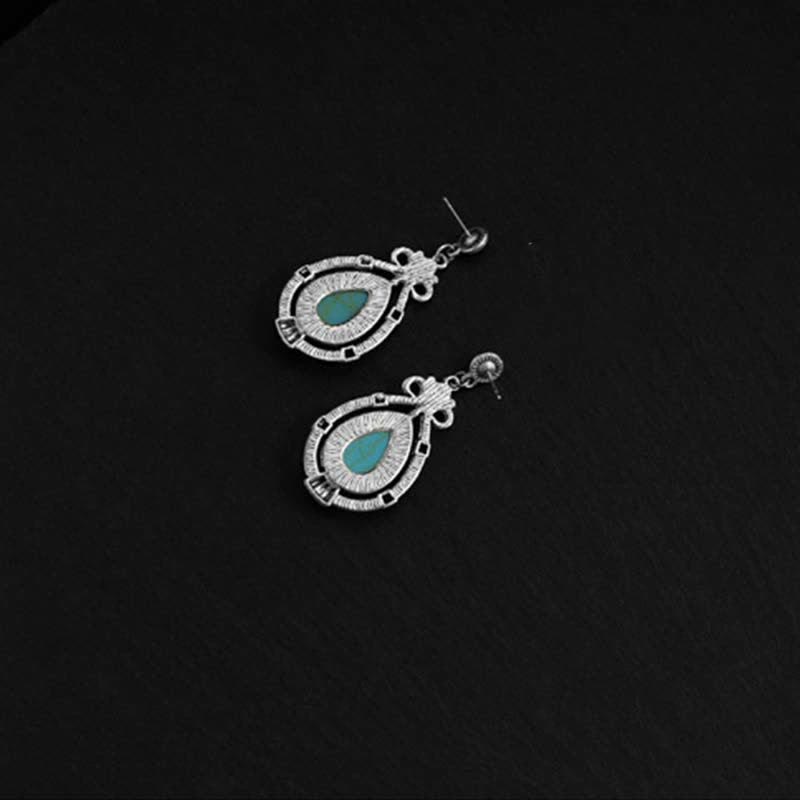 KarmaRipple's Tibet Vintage Turquoise Waterdrop Strength Drop Dangle Earrings Clips p12