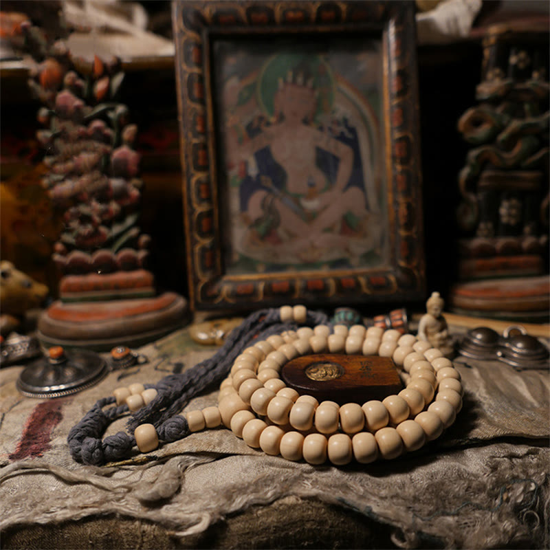 KarmaRipple's 108 Mala Beadwork Abelia Biflora Wood Warding Off Evil Spirits Wrist Mala p18