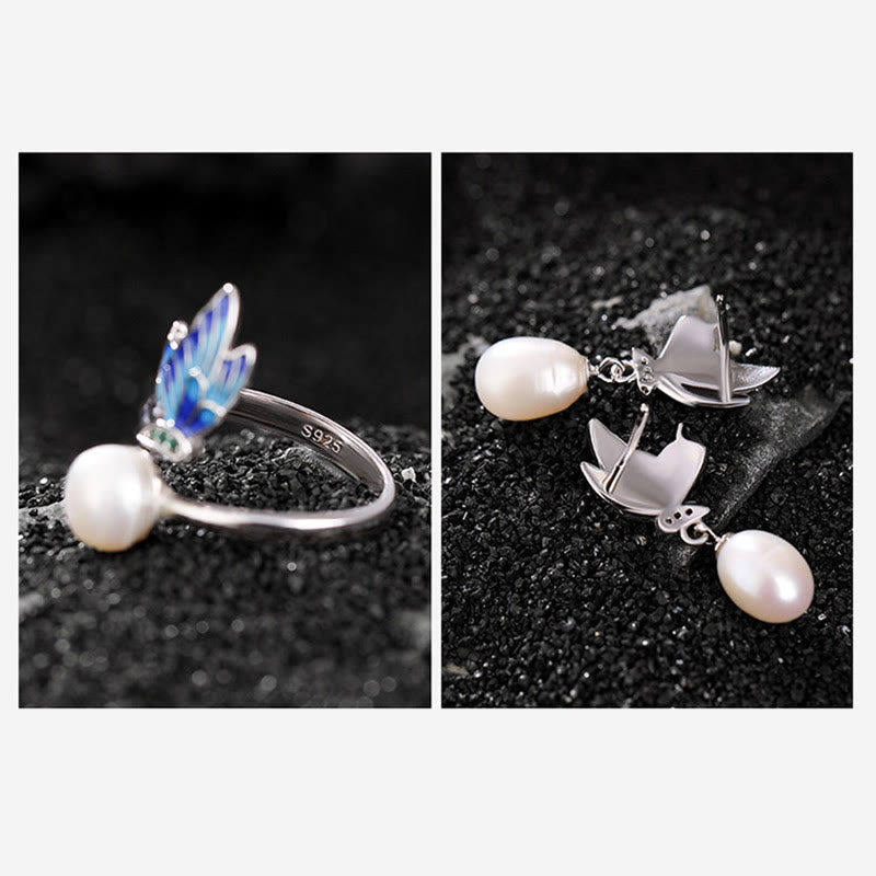 KarmaRipple's 925 Sterling Silver Pearl Butterfly Balancing Pendant Necklace Earrings Ring p15