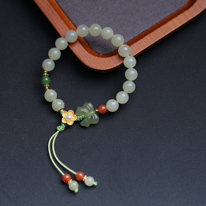 KarmaRipple's 925 Sterling Silver Jade Fortune Flower Butterfly Bracelet p3