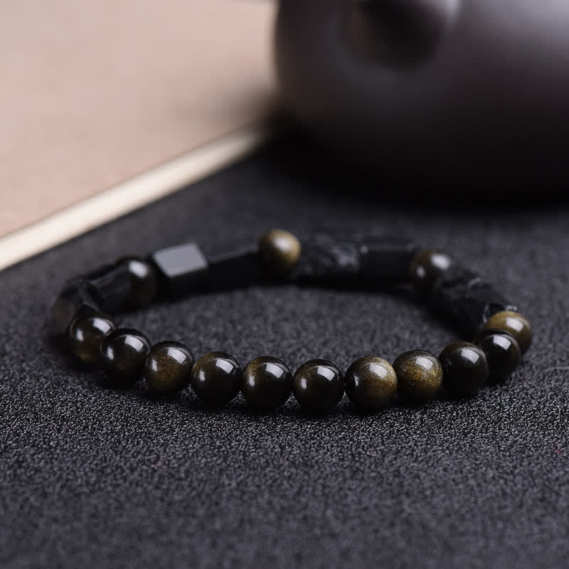 KarmaRipple's Gold Sheen Obsidian Black Tourmaline Wealth Bracelet p5