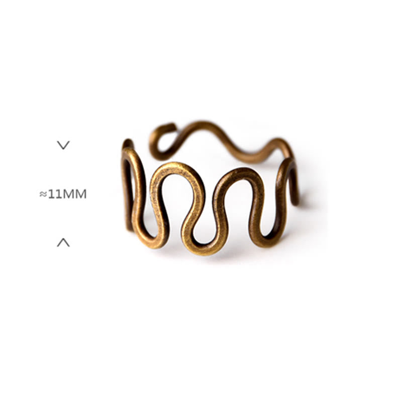 KarmaRipple's Simple Curved Brass Design Bronze Fortune Wealth Adjustable Ring p9