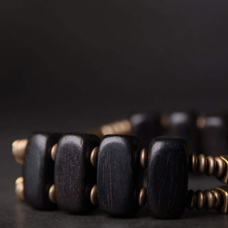 KarmaRipple's Tibetan Ebony Wood Bronze Balance Double Layer Bracelet p6