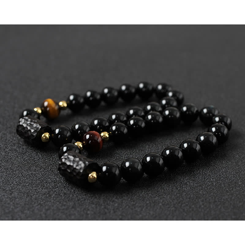 KarmaRipple's Black Obsidian Ebony Wood Red Tiger Eye Strength Pair Bracelet p20