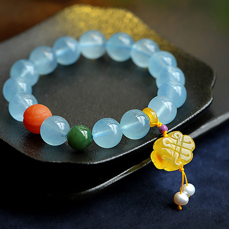 KarmaRipple's Authentic Aquamarine Amber Chinese Knotting Talisman Peace Bracelet p7